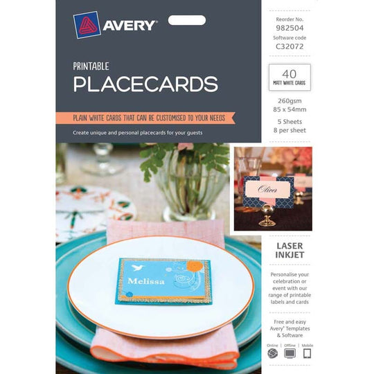 Avery Placecards 85x54mm 8up 5 Sheets Inkjet Laser