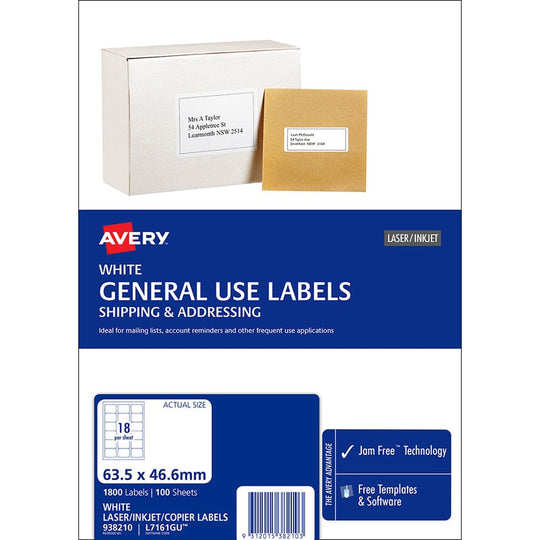 Avery Label L7161 General Use A4 18up 100 Sheets 63x46mm
