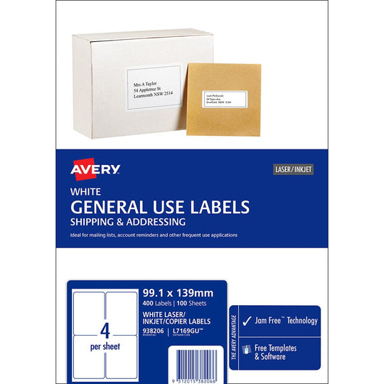 Avery Label L7169 General Use A4 4up 100 Sheets 99x139mm