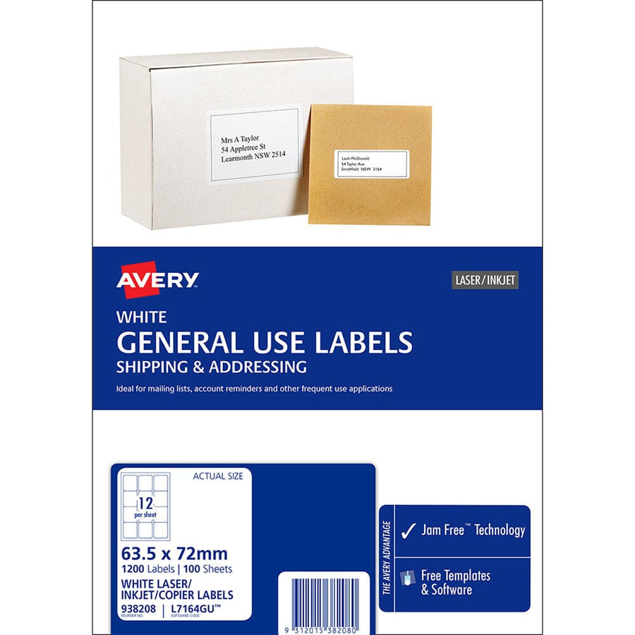 Avery Label L7164 General Use A4 12up 100 Sheets 63x72mm