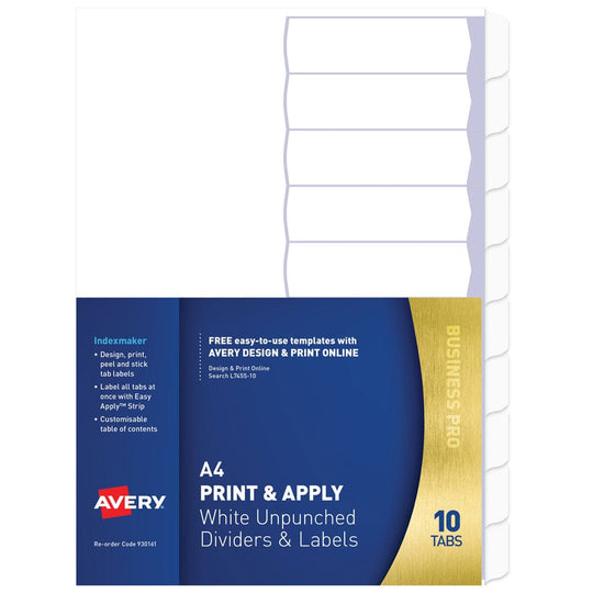 Avery Indexmaker Labels A4 White Unpunched 10 Tab