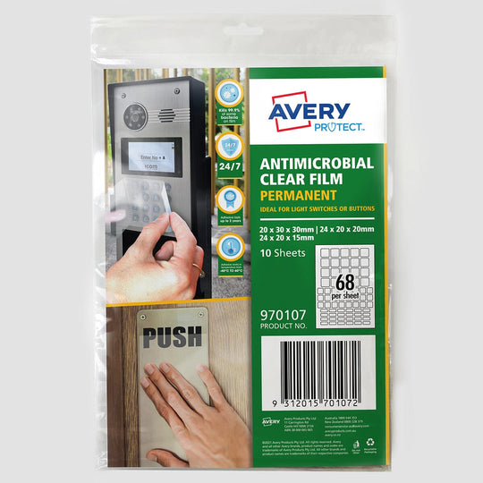 Avery Protect Anti-Microbial Film Permanent Mixed Squares A4 68up 10 Sheets