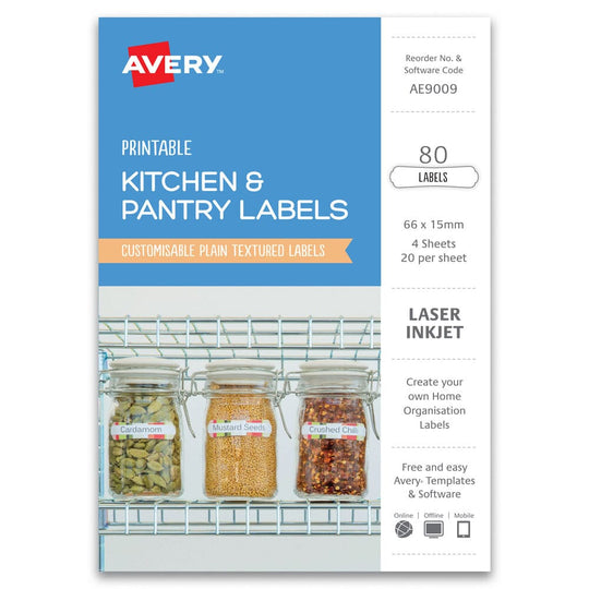 Avery Kitchen & Pantry Labels 66x15mm 20up 4 Sheets