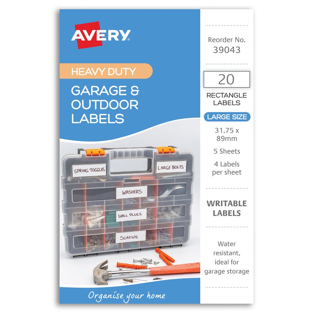Avery Garage & Outdoor Labels 31x89mm 4up 5 Sheets