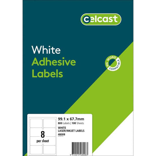 Celcast Labels A4 99.1x67.7mm 8up 100 Sheets