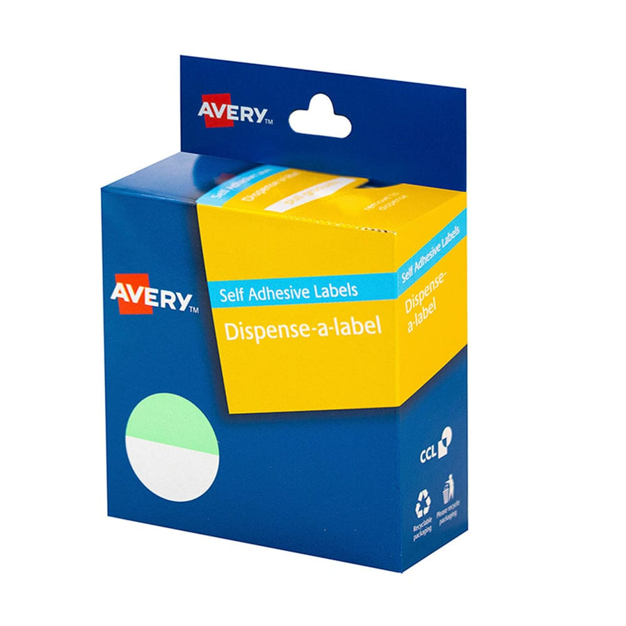 Avery Label Dispenser Green & White Round 24mm 300 Pack