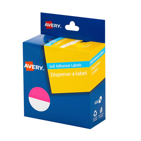 Avery Label Dispenser Pink & White Round 24mm 300 Pack