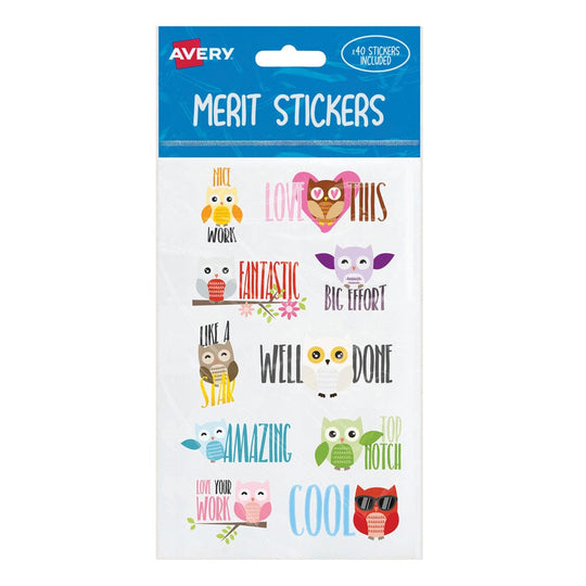 Avery Merit Stickers Owl 40 Pack