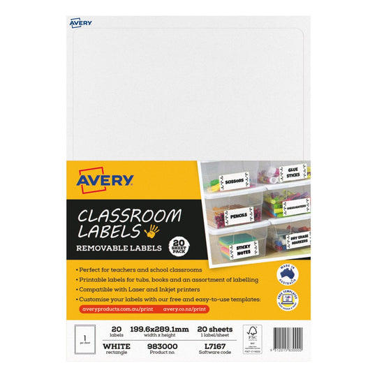 Avery Classroom Labels 1up 20 Sheets L7167