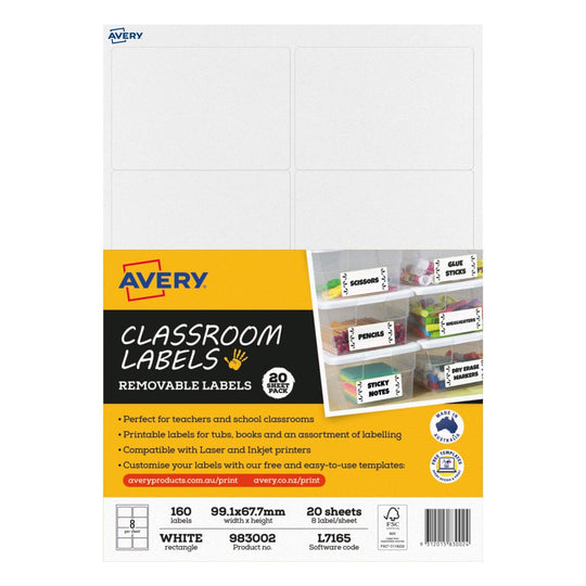 Avery Classroom Labels 8up 20 Sheets L7165