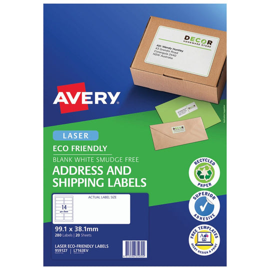 Avery Eco Friendly Address Labels 99.1x38.1mm 14up 20 Sheets L7163EV