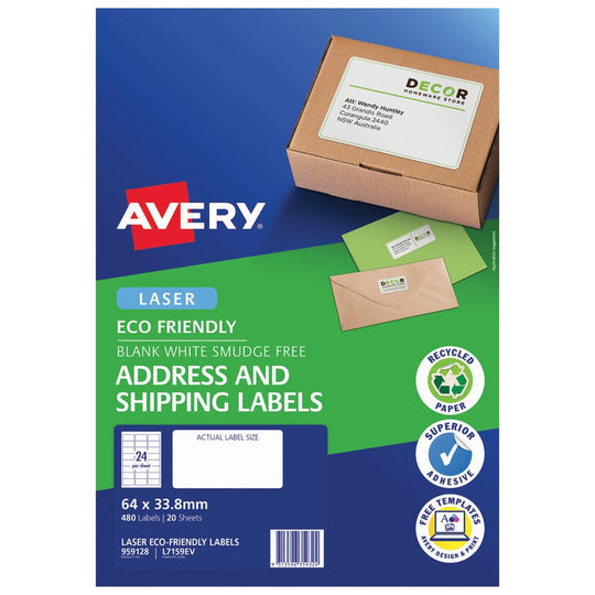 Avery Eco Friendly Address Labels 64x33.8mm 24up 20 Sheets L7159EV