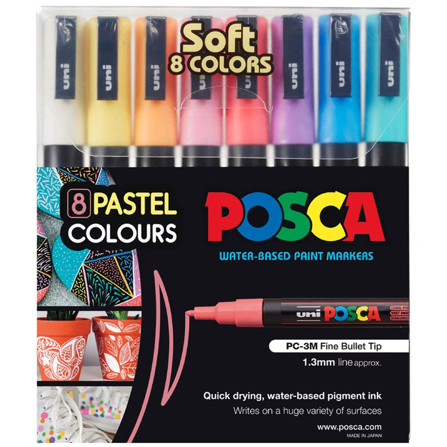 Uni Posca Marker 0.9-1.3mm 8 Piece Soft Colours PC-3M