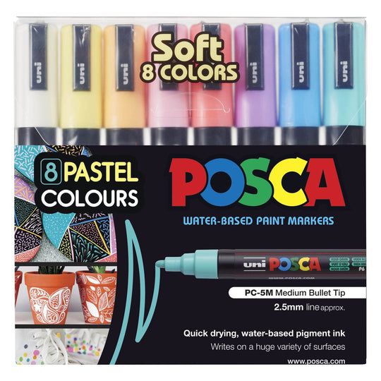 Uni Posca Marker 1.8-2.5mm 8 Piece Soft Colours PC-5M