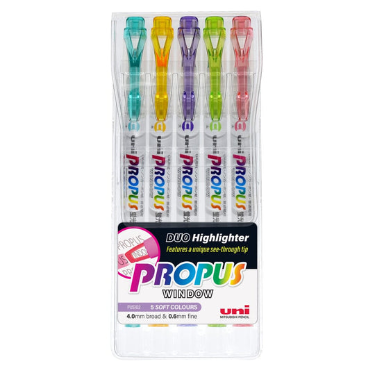Uni Propus Window Double-Ended Highlighter 4.0mm/0.6mm Pastel 5 Pack