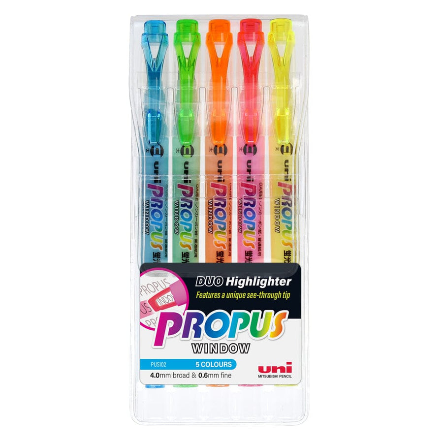 Uni Propus Window Double-Ended Highlighter 4.0mm/0.6mm 5 Pack