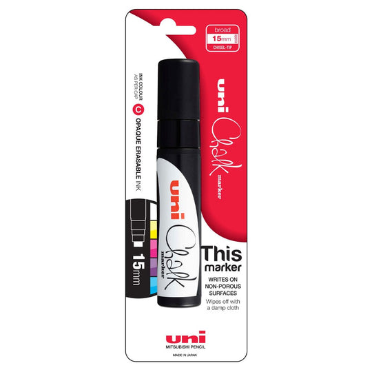 Uni Chalk Marker 15.0mm Chisel Tip Black PWE-17K Hangsell
