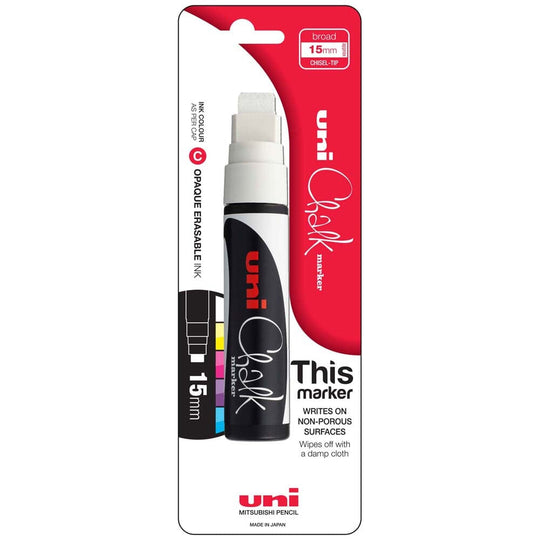 Uni Chalk Marker 15.0mm Chisel Tip White PWE-17K Hangsell