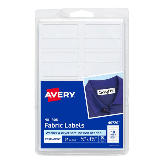 Avery No Iron Fabric Labels - A6 45x13mm 18up 54 Pack