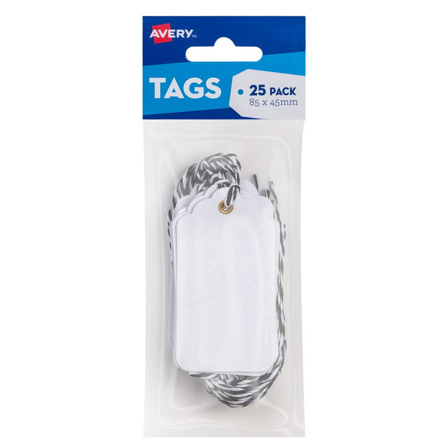 Avery White Scallop Tags w/Strings 85x45mm 25 Pack