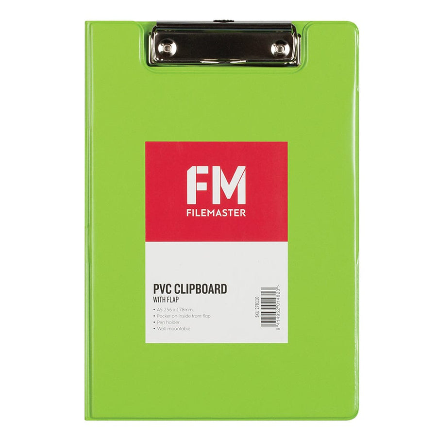 FM Clipboard PVC A5 FM Vivid With Flap Lime Green