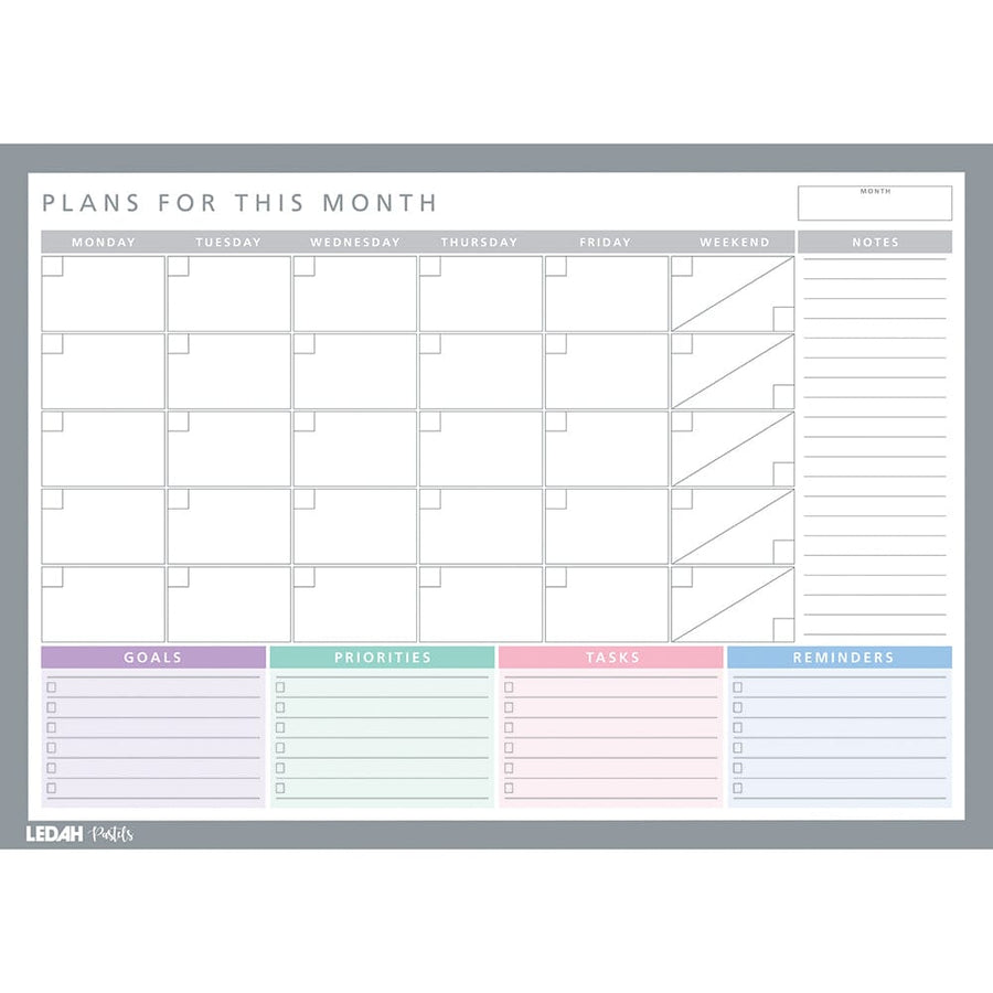 Ledah Pastels Monthly Desk Planner A3 20 Sheets