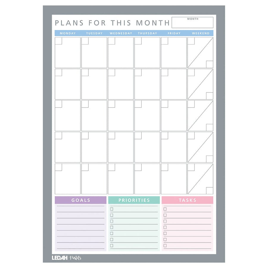 Ledah Pastels Monthly Desk Planner A4 20 Sheets