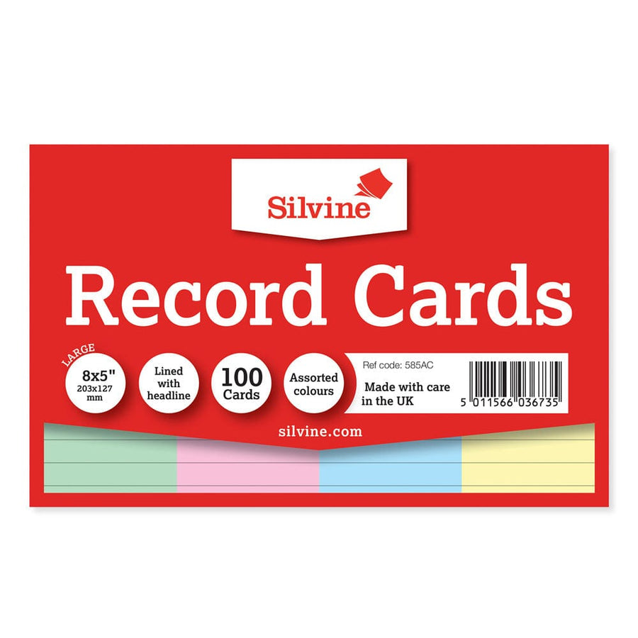 Silvine Record Cards 8x5 Ruled Assorted Colours