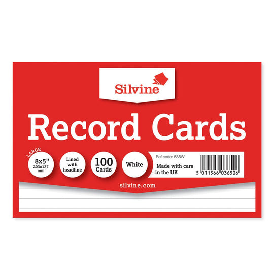 Silvine Record Cards 8x5 Ruled White