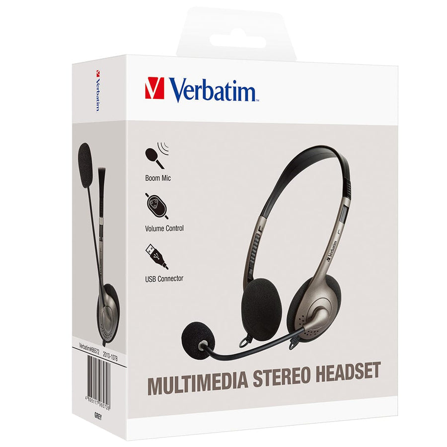 Verbatim Essentials Multimedia USB Headset with Boom Mic Volume Control