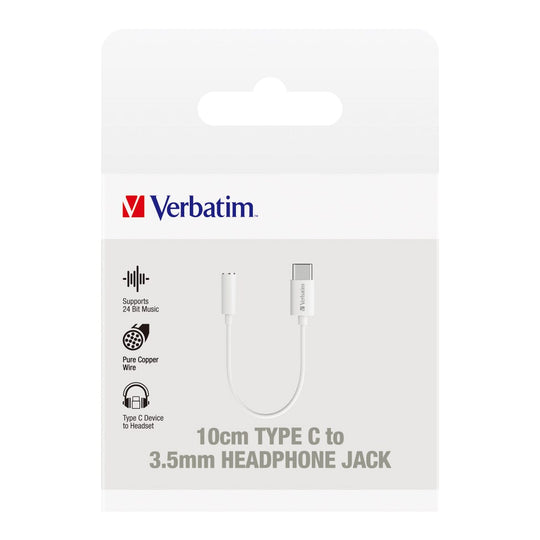 Verbatim Essentials USB-C to 3.5mm Headphone Jack 10cm White