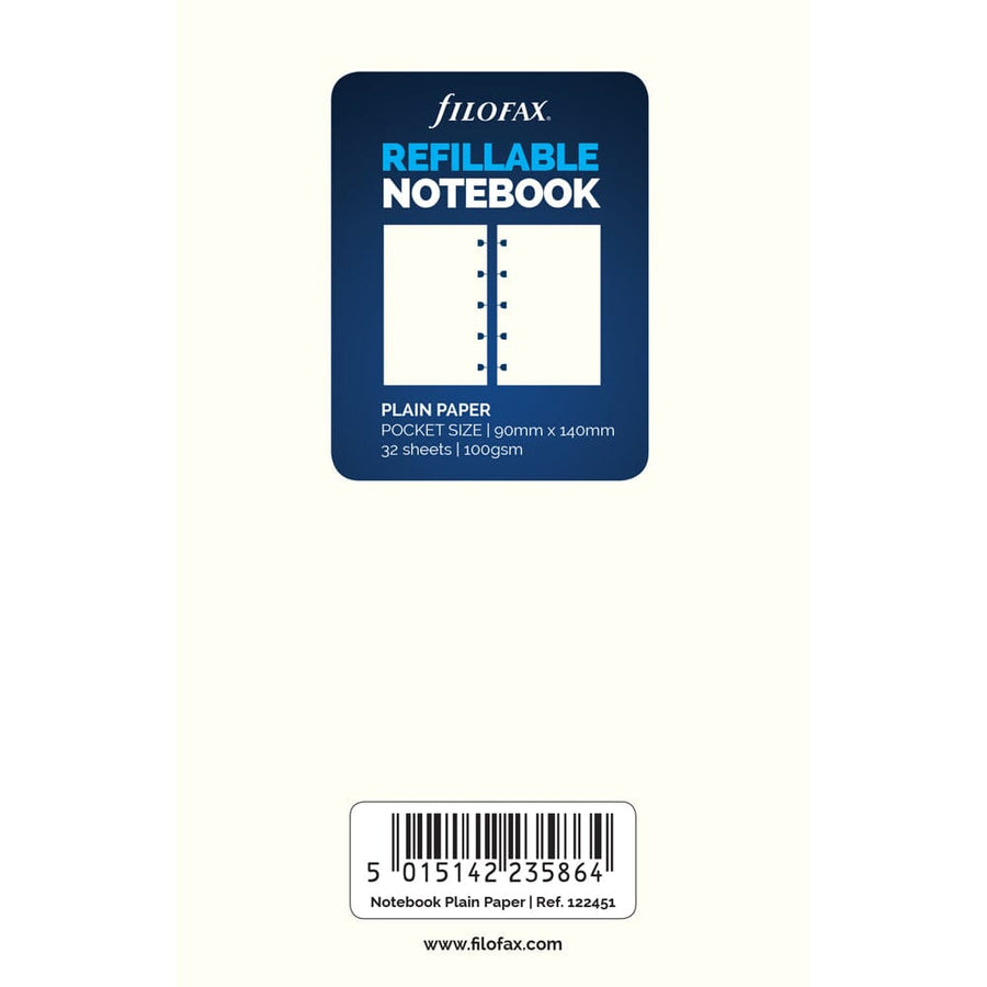 Filofax Notebook Pocket Notes Plain Refill