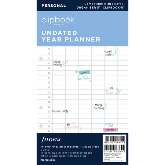 Filofax Clipbook Personal Year Planner Refill