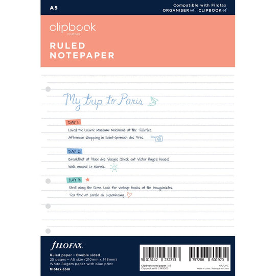 Filofax Clipbook A5 Notes Ruled Refill