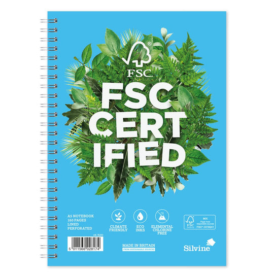 Silvine FSC Twin Wire Notebook A5 160 Pages Ruled with Margin