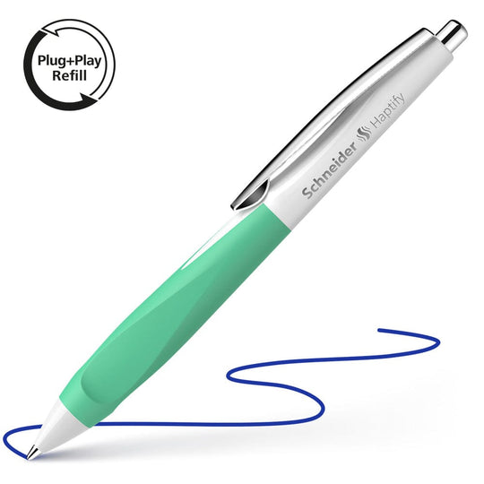 Schneider Ballpoint Pen Haptify Medium Blue Ink White/Mint Barrel
