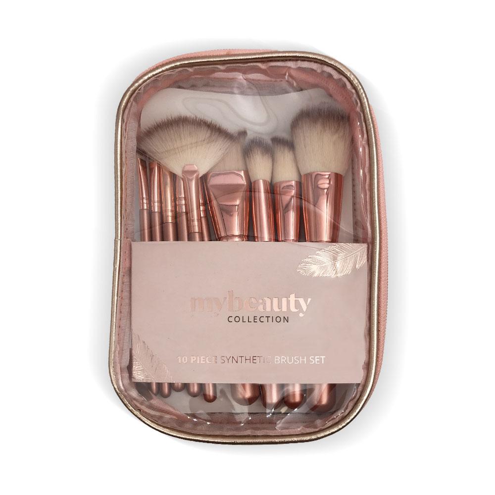 mybeauty Pro Rose Gold 10pc Synthetic Brush Set