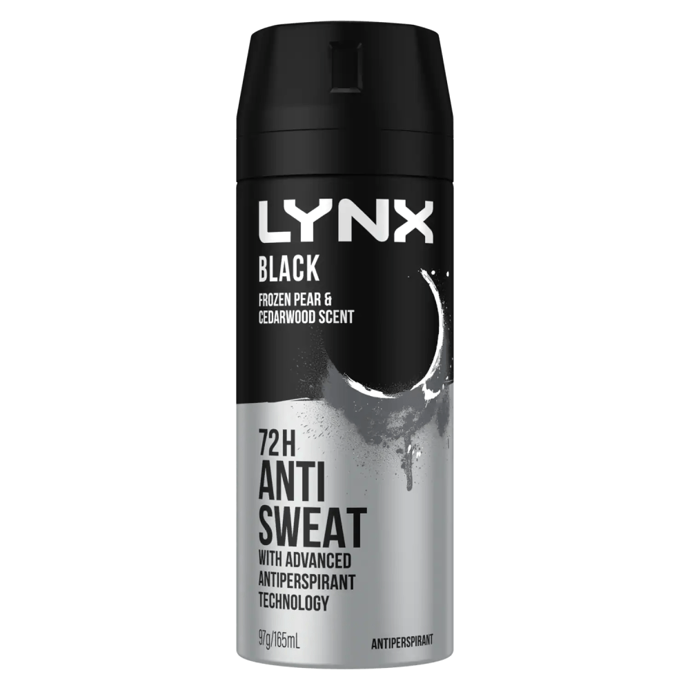 Lynx BLACK 72H AntiPerspirant 165mL - Frozen Pear & Cedarwood Scent