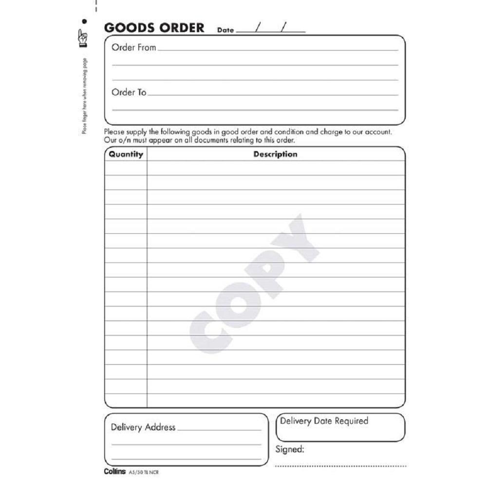 Collins Goods Order A5/50TL Triplicate No Carbon Required