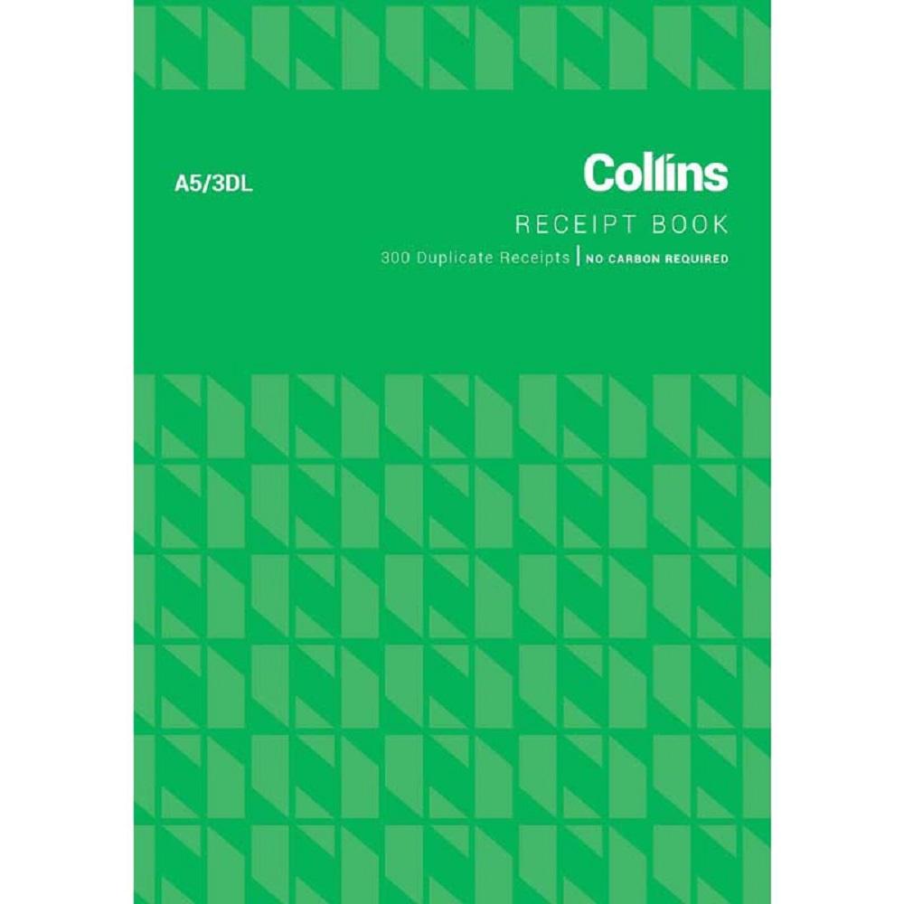 Collins Cash Receipt A5 3DL Duplicate No Carbon Required
