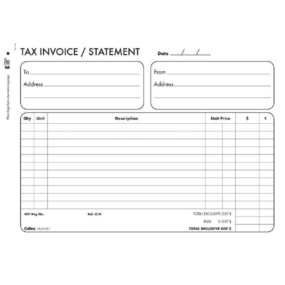 Collins Tax Invoice 78/50DL1 Duplicate No Carbon Required