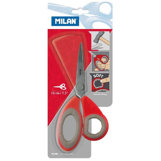 Milan Office Scissors Grey On Red 190mm 7.5 Inch
