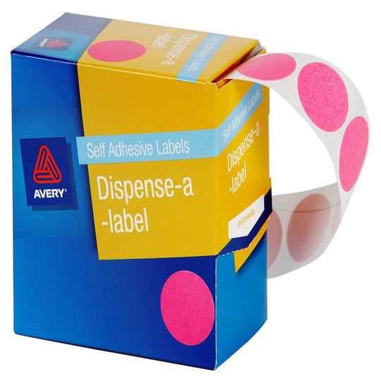 Avery Label Dispenser DMC24P Pink Round 24mm 500 Pack