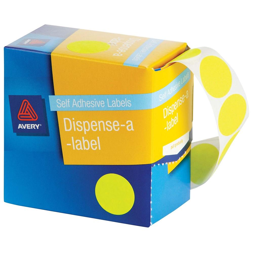 Avery Label Dispenser DMC24FY Yellow Fluoro Round 24mm 350 Pack