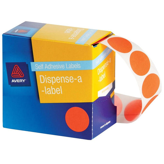 Avery Label Dispenser DMC24FO Orange Fluoro Round 24mm 350 Pack