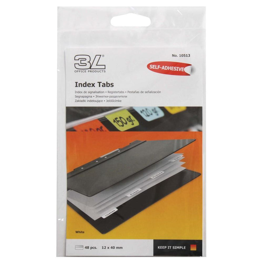 3L Index Tab 40mm White 48 Pack