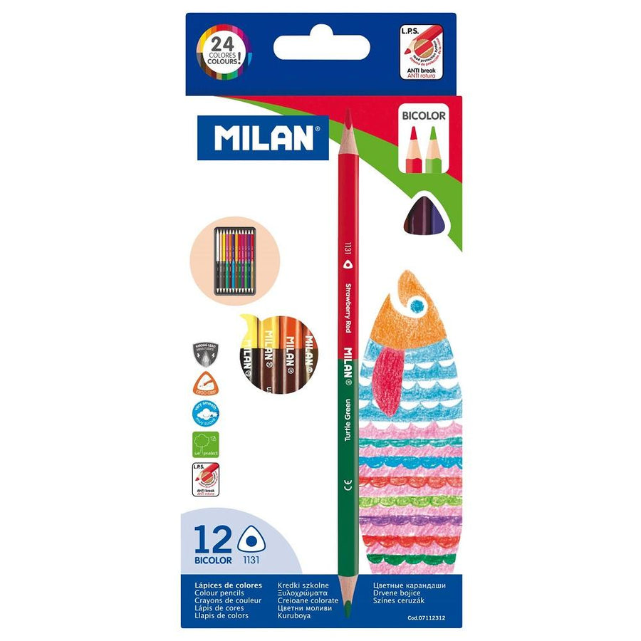 Milan Bicoloured Pencils Pack 12 Assorted Colours