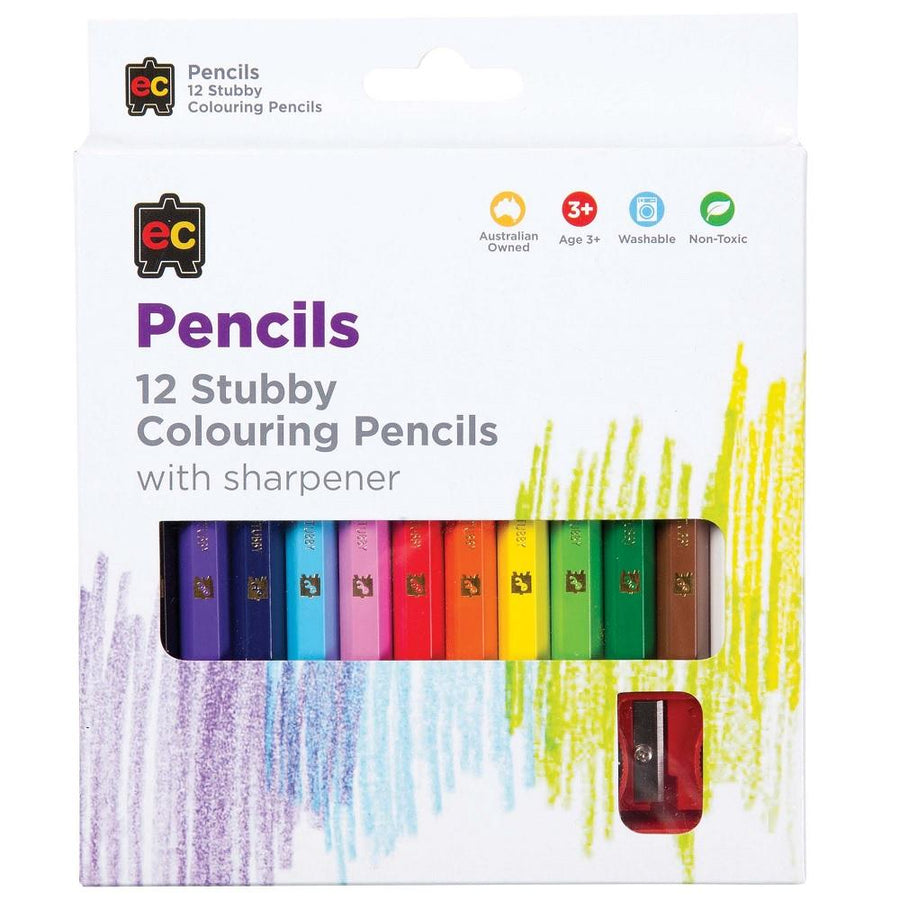 EC Coloured Pencils Stubby 12 Pack Plus Sharpener