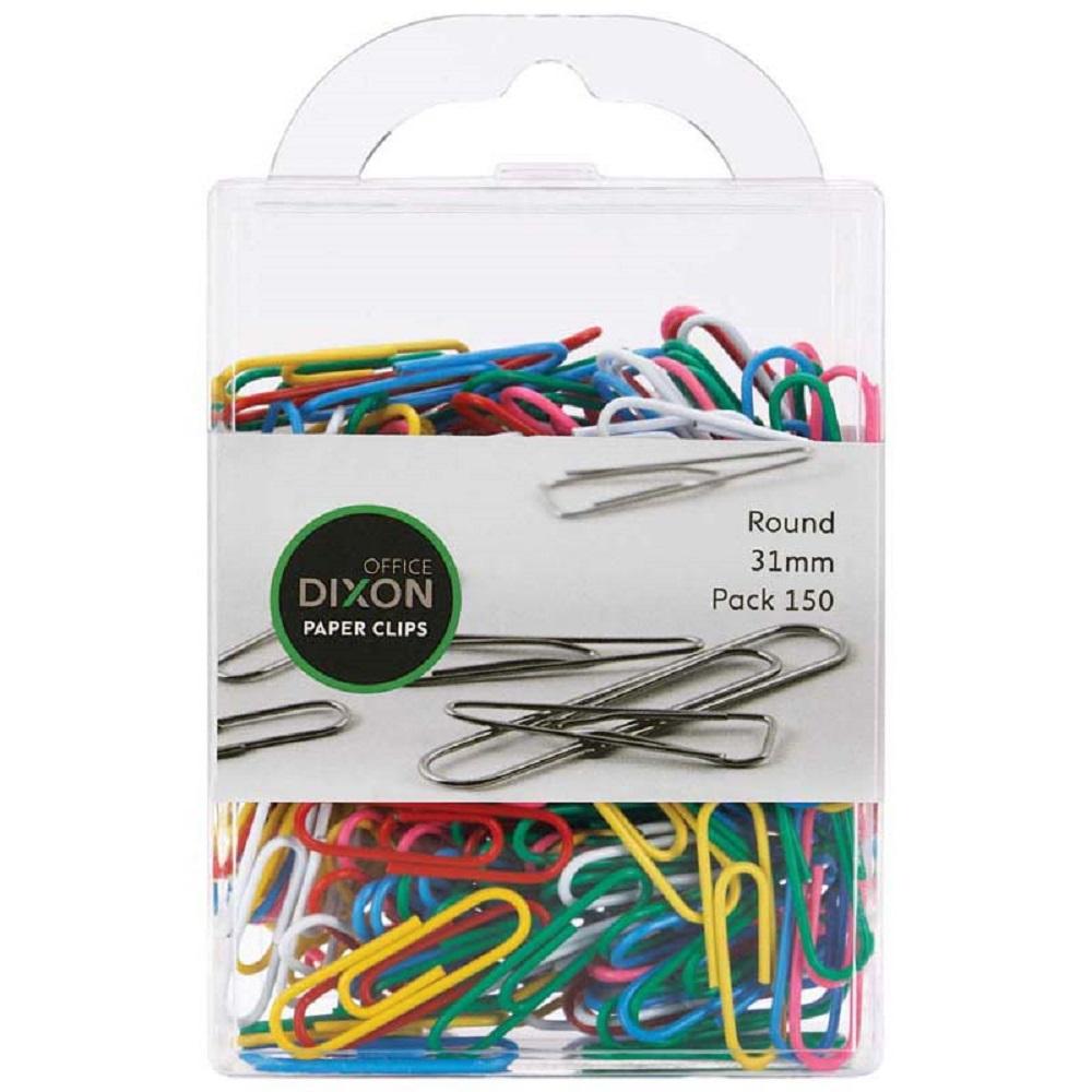 Dixon Paper Clips 31mm Round Coloured Pack 150
