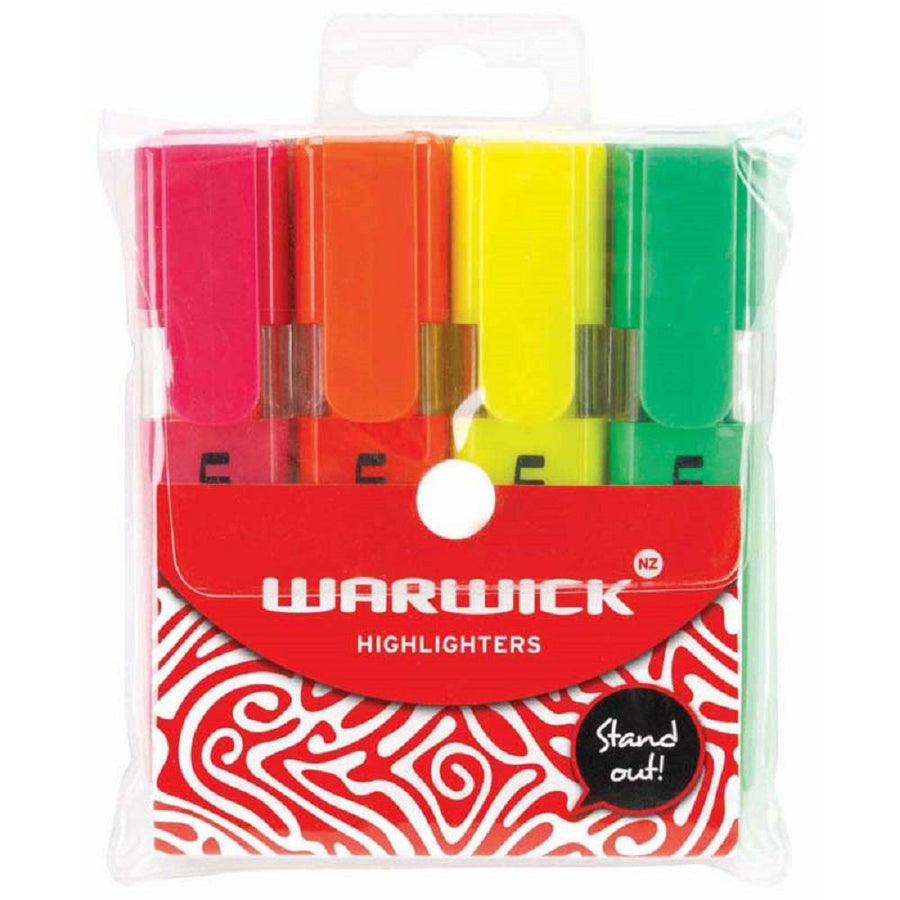 Warwick Highlighters Stubby Assorted Pack of 4
